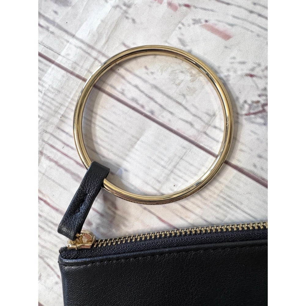 Thacker New York Genuine Leather Clutch Purse Black & Gold Wristlet Zip Closer - Picture 4 of 8